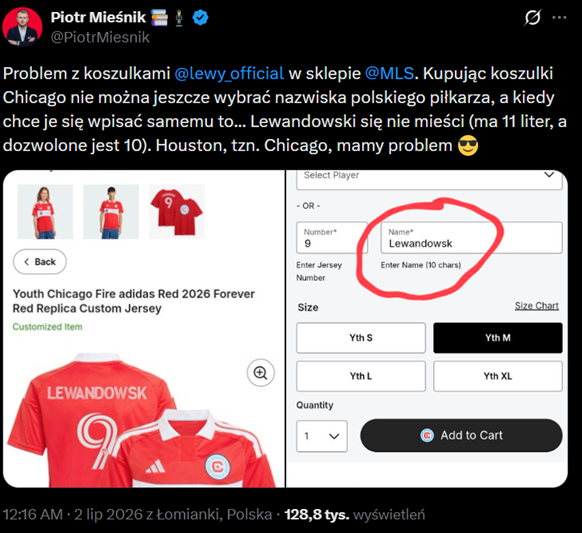 HIT! Dlatego w sklepie MLS NIE MOŻNA KUPIĆ koszulki Lewandowskiego xD